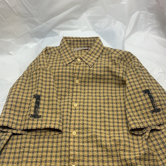 MEN’S Pepsi Yellow & Blue Plaid Button Down Short Sleeve Shirt Size L - Picture 1 of 4